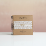 Personalisiertes Gästebuch zur Hochzeit Kraft Spiralbuch Spitzenmotiv Birkenherzen 23x23 cm mit Namen Datum vintage Boho